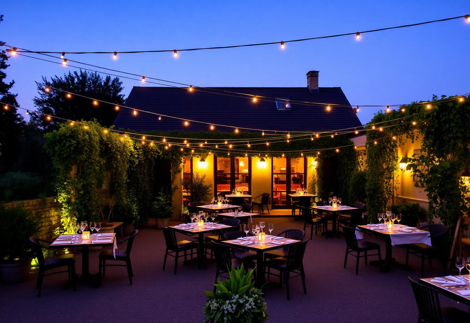 Terrasse de restaurant en soirée